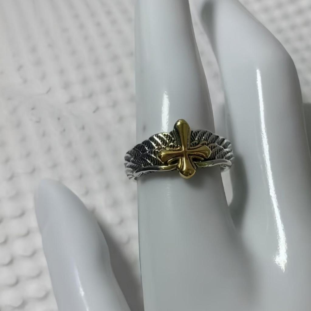 Men's Korean Retro Winged Cross Hip Hop Open Ring
