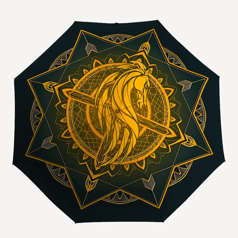 

1pc Horse Mandala Automatic Folding Umbrella - Compact 8-Rib Design, Durable Plastic & Iron, Lightweight for Outdoor Daily Use116