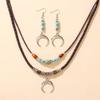 Trendy Five Leaf Clover Beaded Necklace And Earrings Set With Braided Wax Cord Pendant For Casual Everyday Wear