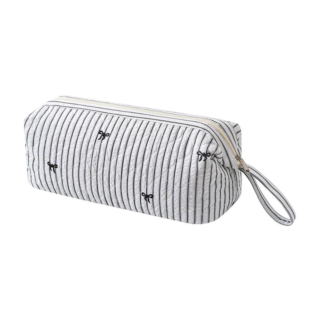 Quilted Cosmetic Bag Bow Print Storage Pouch Gifts Hair Styling Tool Bag