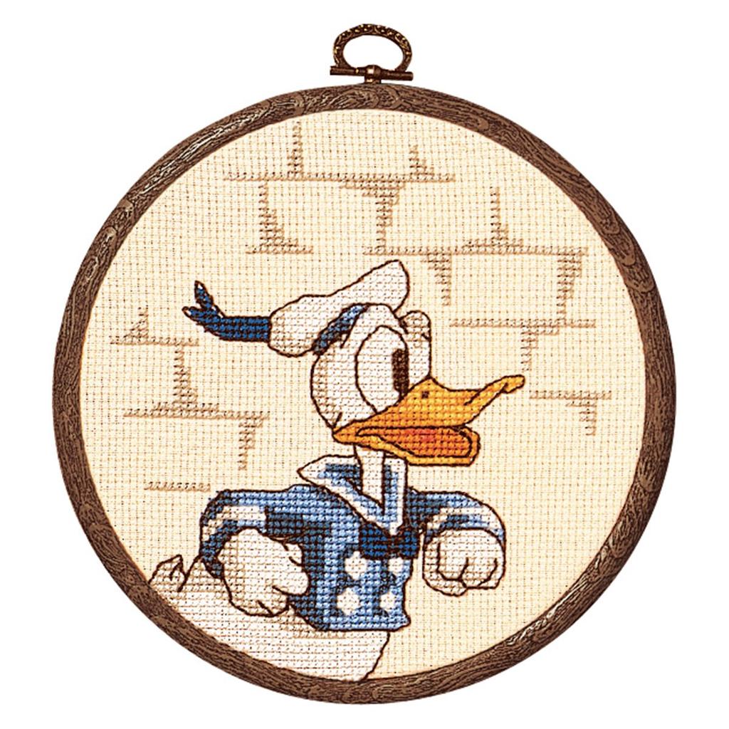 Olympus Thread Cross Stitch Embroidery Kit, Disney Donald Duck, with Stylish Hoop, Beige, 7039