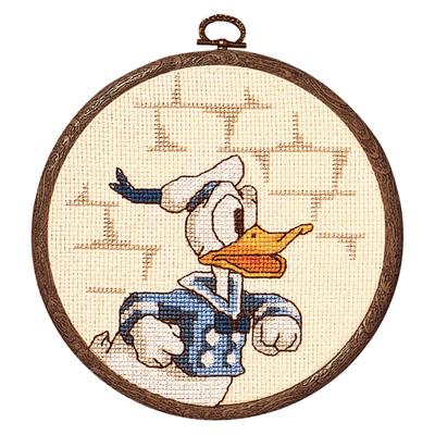 Olympus Thread Cross Stitch Embroidery Kit, Disney Donald Duck, with Stylish Hoop, Beige, 7039