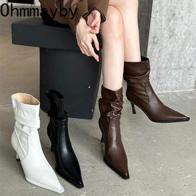Designer Vintage Pointed Toe Women Ankle Boots Fashion Elegant Dancing Party Prom Shoes High Heel Women's Short Booties