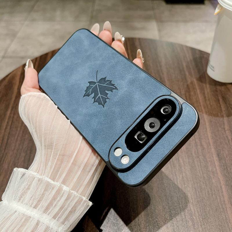 Solid Color Leather Slim Matte Case For Google Pixel 9 Pro XL 8A 8 Pro 7A 7 Maple Leaf Pattern Shockproof TPU Soft Phone Cover