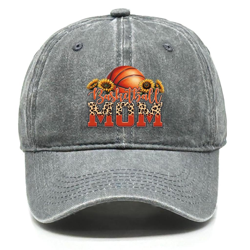 Basketball MOM" Sunflower Print Adjustable Baseball Cap, Sports Flat Cap Cotton Sun Protection Sun Visor Leisure Snapback Sun Hat
