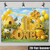 2D Bee and Honey Themed First Birthday Backdrop Photo Background Banner