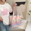 1 New Shoulder Floral Cotton Bag Pink Flower Sea Large Capacity Canvas Tote Handbag