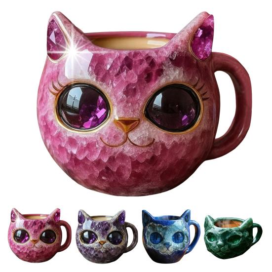 Ručně vyráběný hrnek s kočičí tváří z umělého křišťálu, geodový hrnek pro kotě, pryskyřičný minerální hrnek na kávu a čaj, unikátní umělecká dekorace, dárek pro rodinu, přátele, milovníky koček
