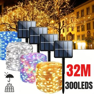 אור מחרוזת שמש חיצונית 300/200/100/50 LED פיות גרלנד 8 מצב גן עץ חצר מסיבת חג המולד מנורת חוט נחושת עמיד למים