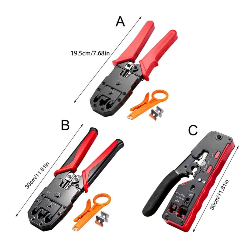 Ratcheting Modular Data Cable Crimper Wire Stripper Wire Cutter for Cat6a Cat6 Cat5 Ergonomic Slip Resistant