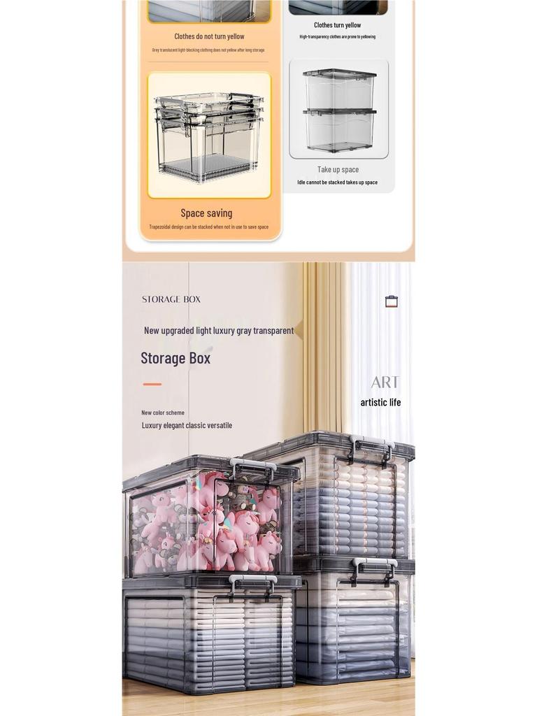 Transparent Large Capacity Storage Box for Clothes, Toys, Snacks