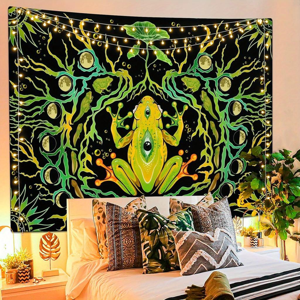 VIKAMA Fantasy Frosch Wandteppich Augen Ranke Kinderzimmer Böhmisches Schlafzimmer Wandbehang Themenzimmer Heimdekoration
