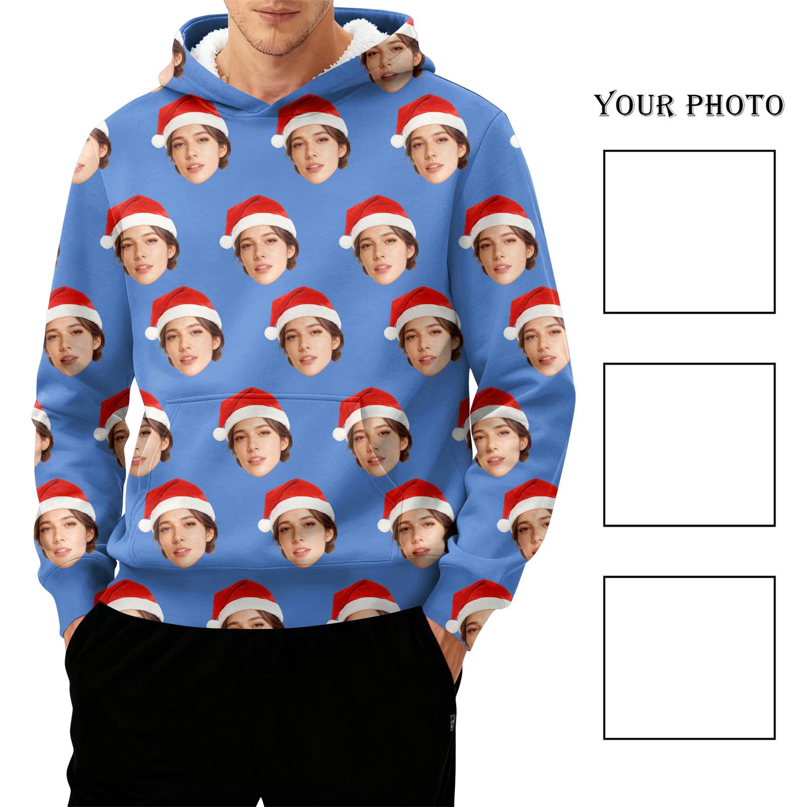 

Men s Personalized Custom Hooded Fleece-Lined Thick Warm Sweatshirt L синий