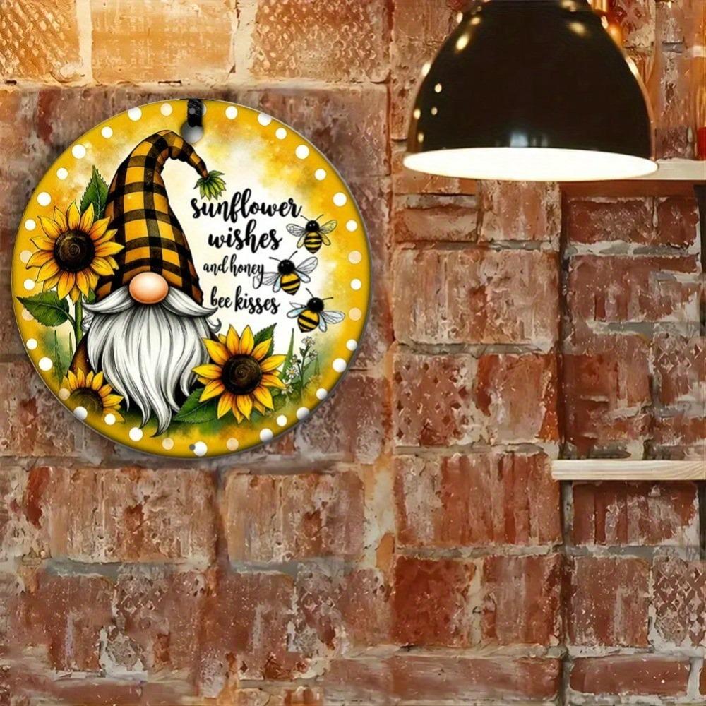 Vintage Sunflower Metal Wall Art with Bees 8 Inch Round Sign for Home Garden Kitchen Office Decor Holiday Gift