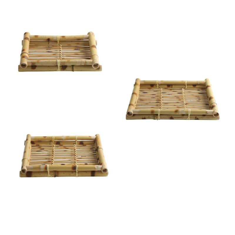 Handwoven Bamboos Serving Tray For Restaurants Hotels And Family Gatherings Sturdy Easy To Cleaning