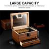 Cedar wood cigar humidor with digital hygrometer and humidifier, safety lock, cigar accessory storage drawer, and sealed humidor box cabinet with