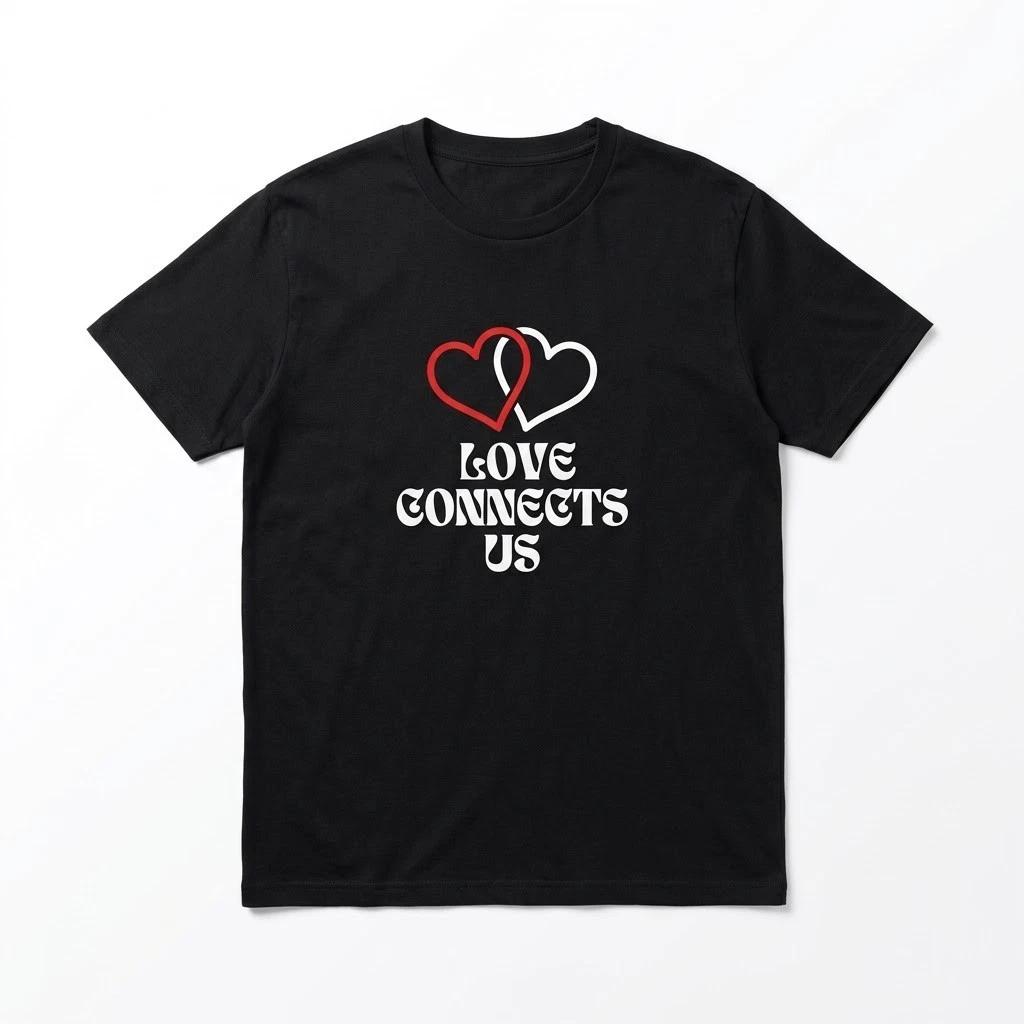 Valentine s Day Gift Shirt - Love Connects Us Graphic Tee with Red & White Heart S