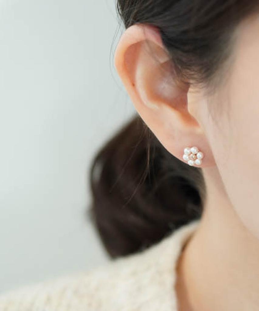 Alleun Silver 925 Flower Swarovski Pearl Silver Earrings