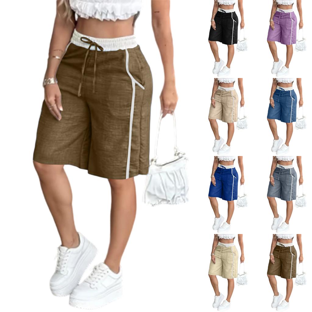 Damen Bermuda-Shorts mit Kordelzug, lässiger lockerer Passform, Seitentaschen und elastischem Bund für den Alltag