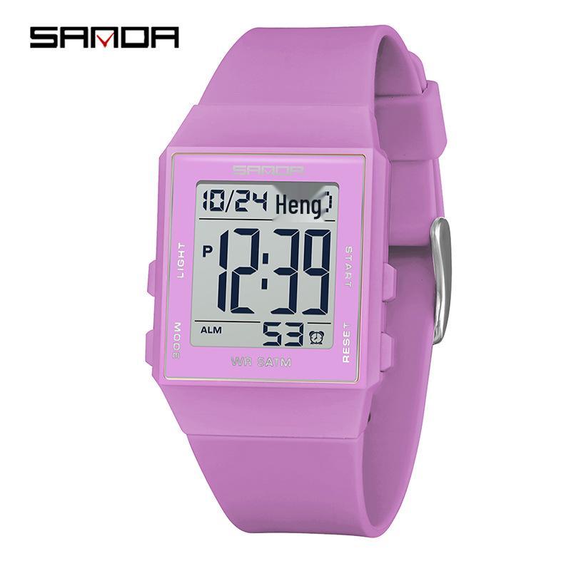 Sanda Sports Multifunctional Wristwatch: Dual Time Zones, Timer, Alarm Clock, Square Design.