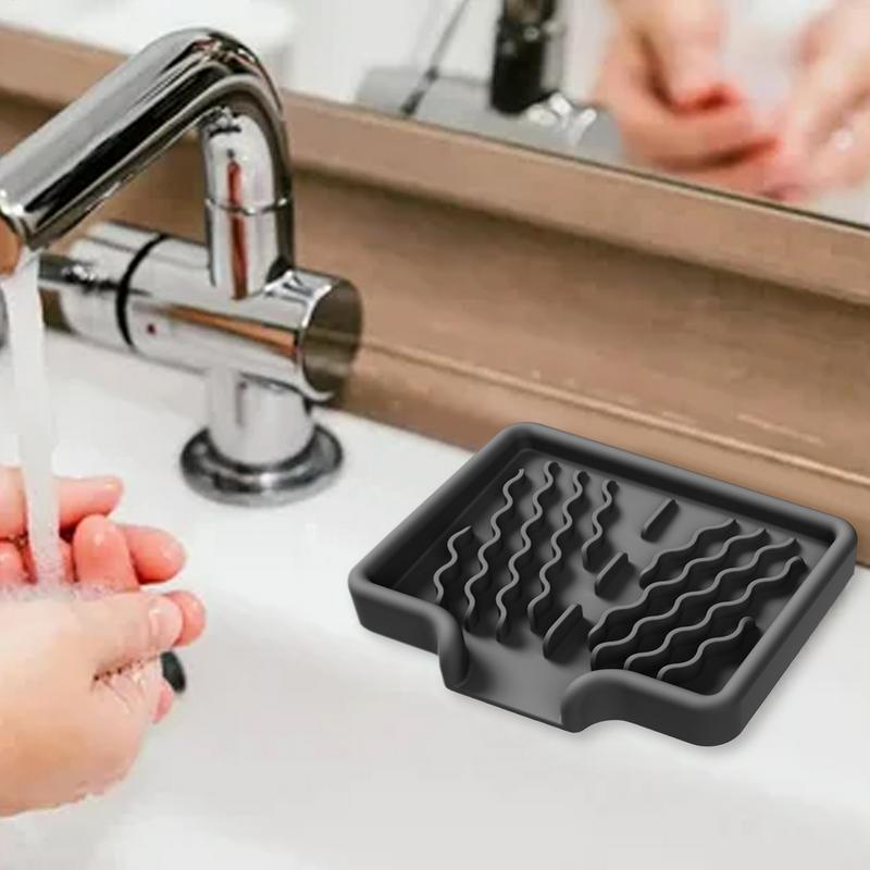 Silicone Soap Holder Self Draining Soap Bar Holder Kitchen Soap Dish Sponge Tray Counter Caddy Organizer for Dish Soap Dispenser