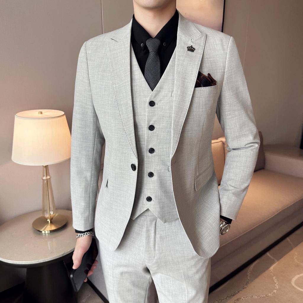 Men's Slim Fit Spring Suit Set with Peak Lapel and Solid Color Formal Wear