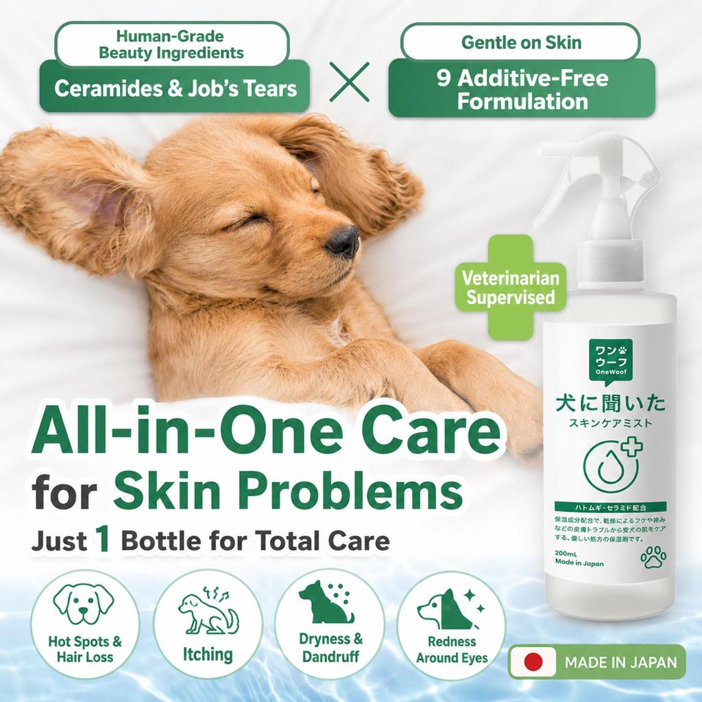 Approved by Dogs Additive-Free & Fragrance-Free Moisturizing Spray Tear Stain Remove Organic Pet Spray Made in Japan OneWoof 200ml 1 Bottle