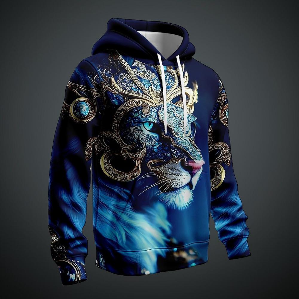Fierce Animal Lion Pattern 3D Digital Printing Men's Fashionable Hooded Sweatshirt