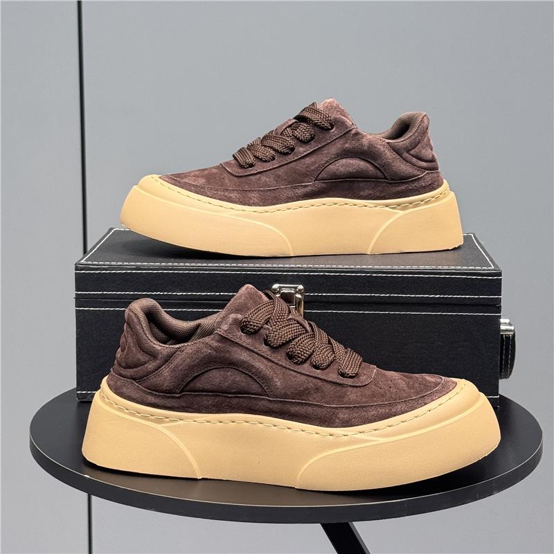 Board shoes new autumn leather casual shoes trendy and light platform shoes lace-up low-top shoes ms