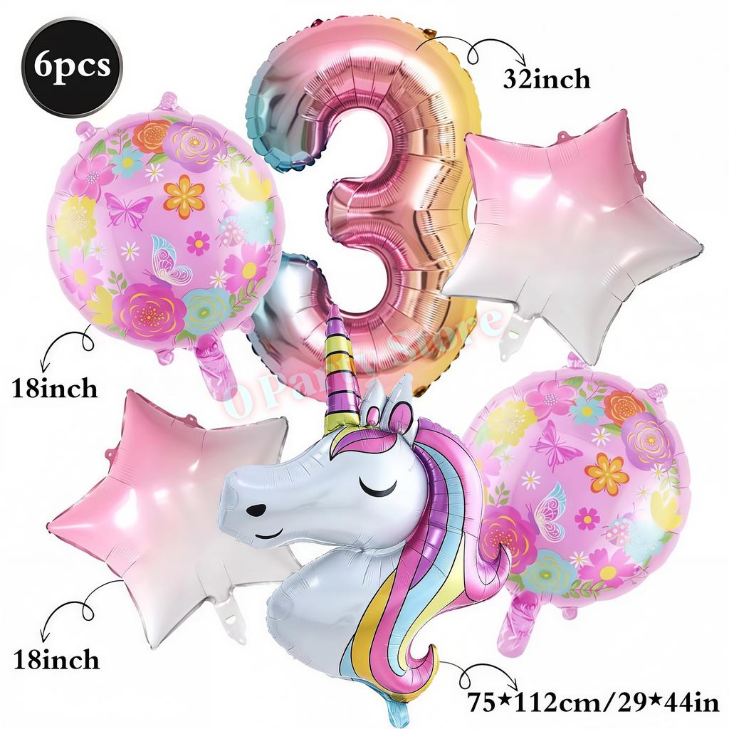 Rainbow Unicorn Aluminum Balloon Girls Birthday Party Decoration Gradient Number Balloon Party Decor Supplies Baby Shower Globos