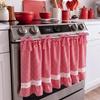 Cotton Blend Gingham Oven Curtain With Ruffled Lace Trim Farmhouse Kitchen Decor 75x55cm