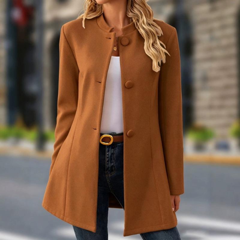 Women S Casual Stand Collar Long Woolen Winter Coat