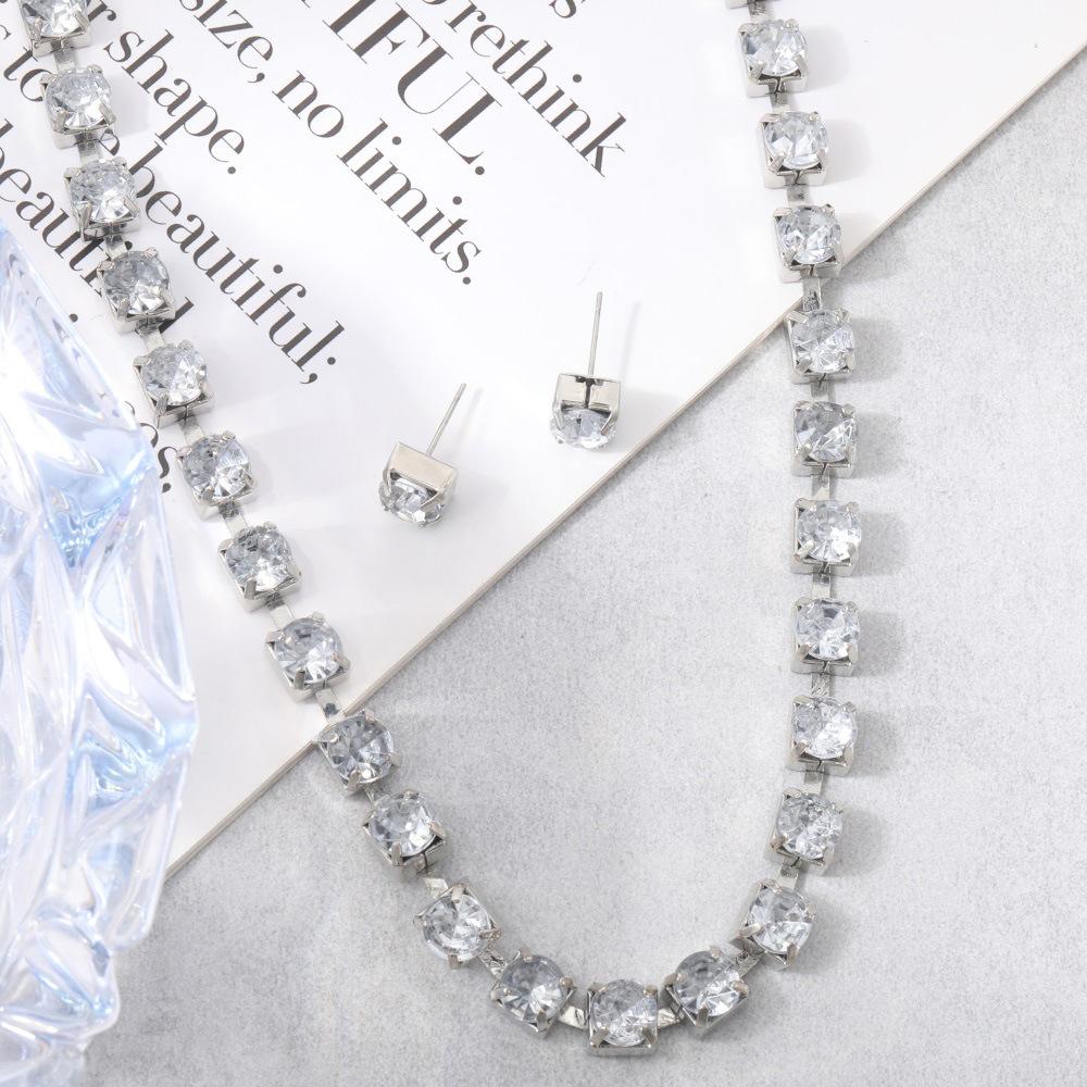 Personalized Niche Design Splicing Rhinestone Double-Layer Necklace Long Fringed French Neck Chain Women