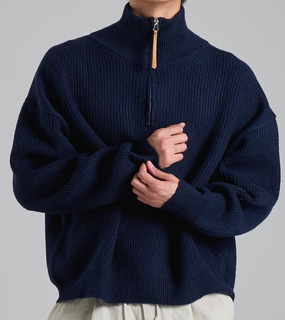 Beoteunseoul Loose Fit Half-Zip High-Neck Knit (Navy)
