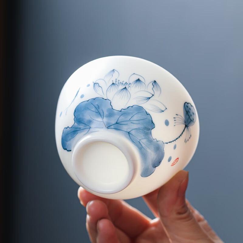MULTIPOTENT Hand-Painted Lotus Pod White Porcelain Kungfu Tea Cup