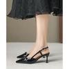 Small size 313233 back hollow toe high heels sandals spring and summer new French pumps black pointed toe shoes