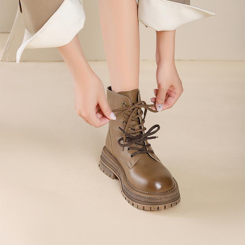 Augustine Martin boots women's 2025 new autumn black platform British style short boots thick heel medium motorcycle boots