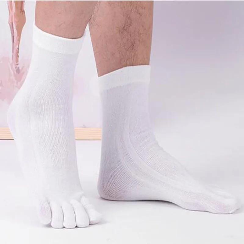 

1 пара мужских однотонных носков средней длины с раздельными пальцами, дышащие, на четыре сезона, новые повседневные носки с пятью пальцами One Size белый