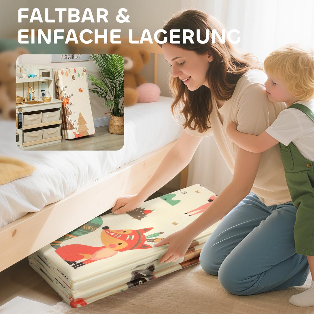 Baby Play Mat, Double Sideded Foldable Kids Crawling Mat, Reversible & Waterproof, Forest Theme