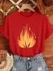 Womens Round Neck Summer Fashion New Tshirt Womens Realistic Flame Pattern Printed Tshirt Retro Fashion Tshirt