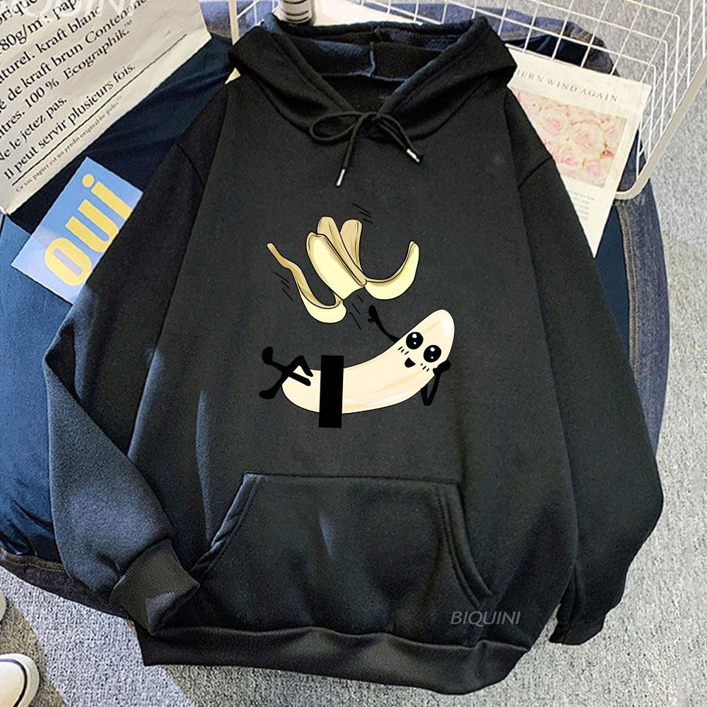 Pulovere cu glugă din desene animate cu banane goale Haine drăguțe din benzi desenate Hanorace de marcă de modă Hanorac cu mânecă lungă din fleece Casual Top supradimensionat