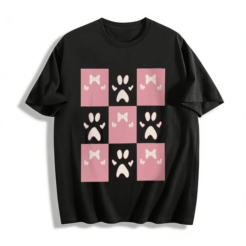Cute Bow Cat Paw Print Sweet Style Casual Top Pure cotton T-shirt XXS