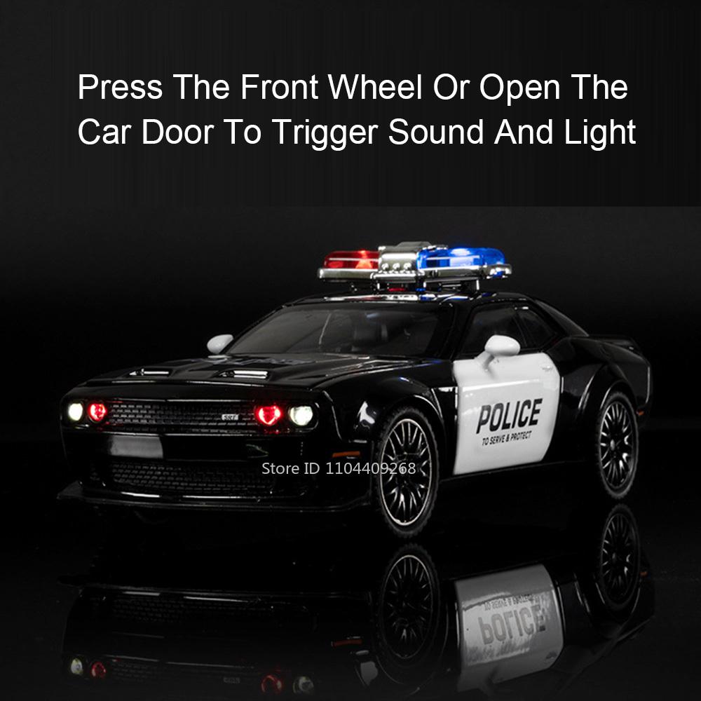 Scale 1:32 Hellcat Police Car Charger Challenger 1970 Model Toy Alloy Diecast Pull Back Sound Light Vehicle for Boys Presents