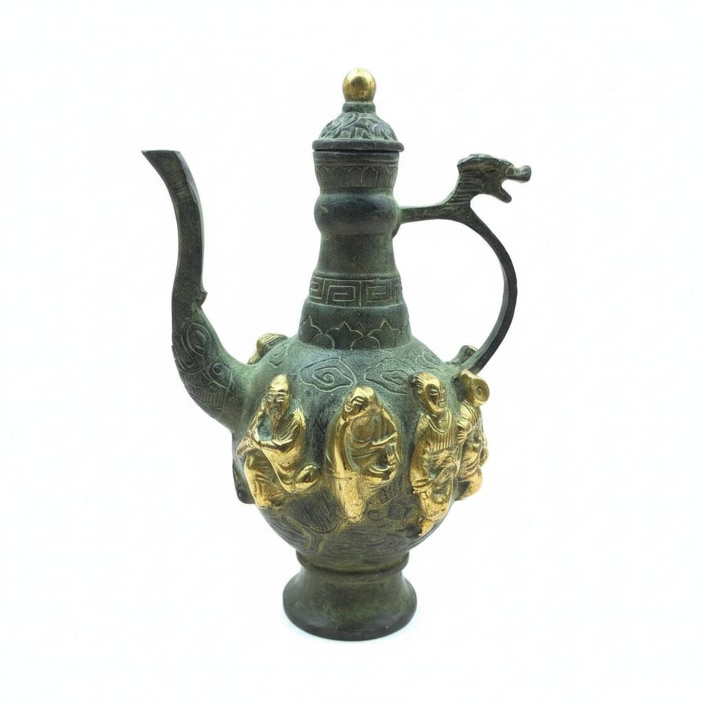 Spirit Pot with Lid Ornate Decorative Metal Ewer Sculptural Antique Style