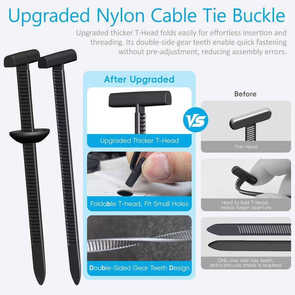50Pcs Nylon Universal Cable Tie Buckles, 2026 Upgraded Heavy Duty Automotive Zipper Clips, Double-Side Self-Locking T Rivet Zip Ties For Car Repairs,
