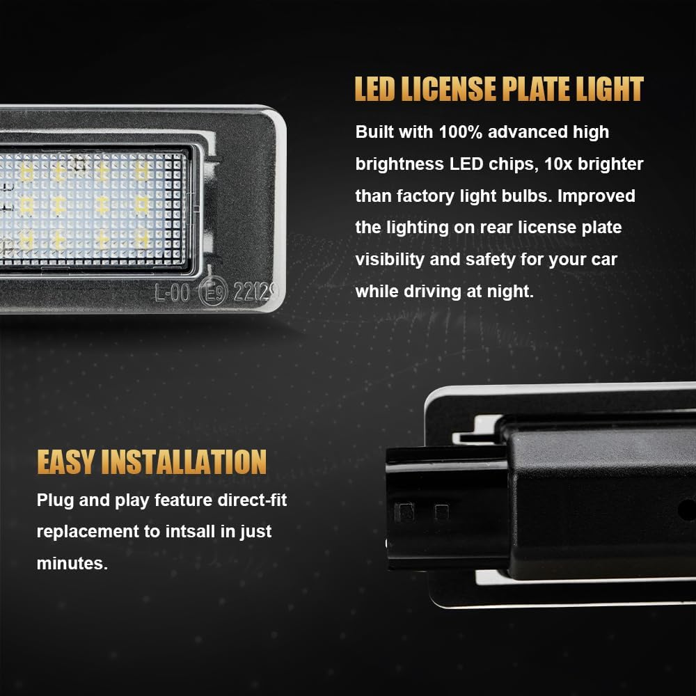 D-Lumina LED License Plate Light Tag Lamp Assembly For -UP Nissan Altima Sentra Rogue Versa, Powered By 18-SMD Xenon White LED Tag Lights, Pack Of 2