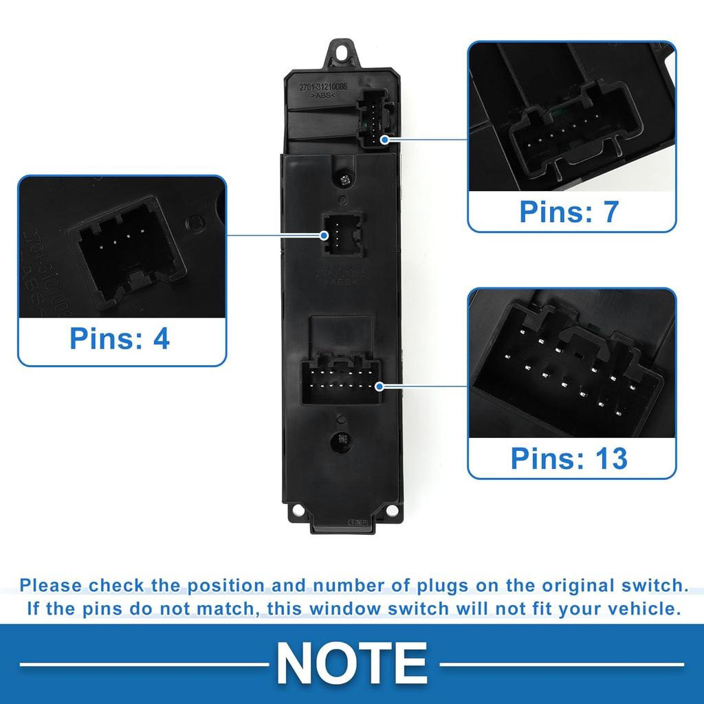 1 AUTO Power Window Switch No.CC4366350 Front Left Driver Side Window Control Switch for Mazda 5 2007-2015 Black