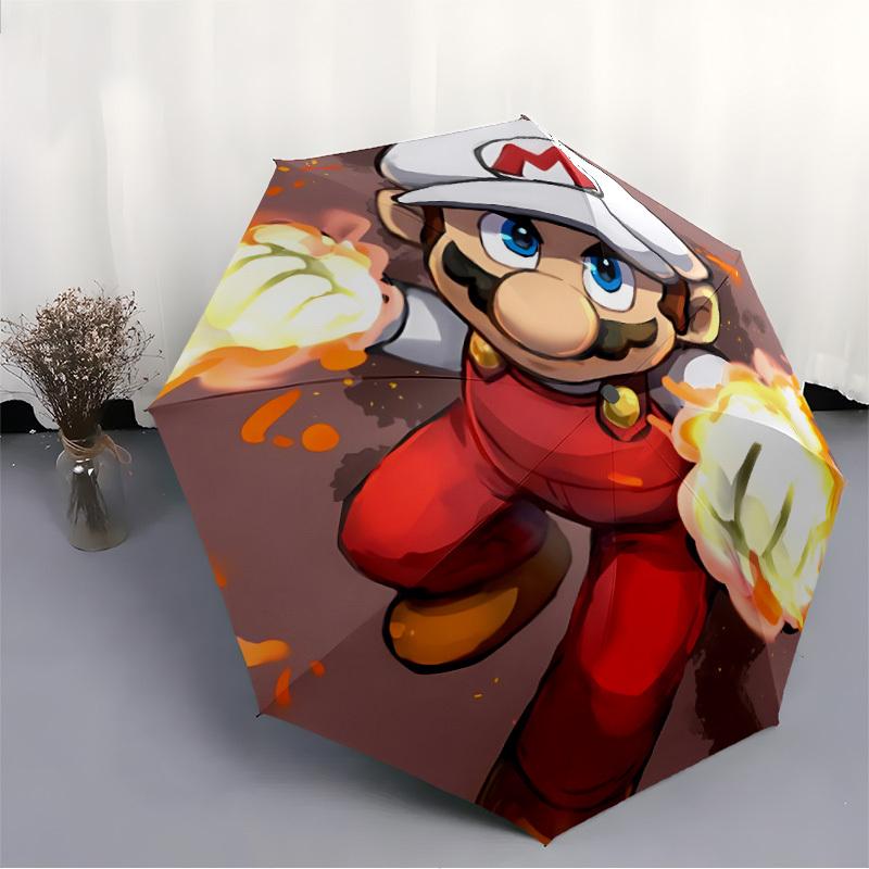 1pc Mario Fireworks Automatic Folding Umbrella, Automatic Folding Umbrella with 8 Ribs, Convenient for Outdoor Use 080