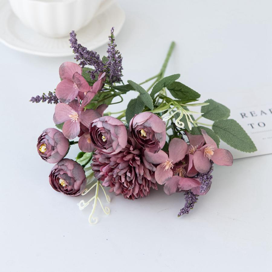 Artificial Hydrangea Flowers Scrapbooking Silk Tea Rose Buds Bouquet Vase Home Room Decor Wedding Diy Festival Garland Accessory