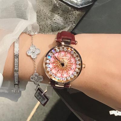 Ceas de modă placă turnantă cu strass, cadran, curea, ceas cu cuarț, ceas cu picătură de apă